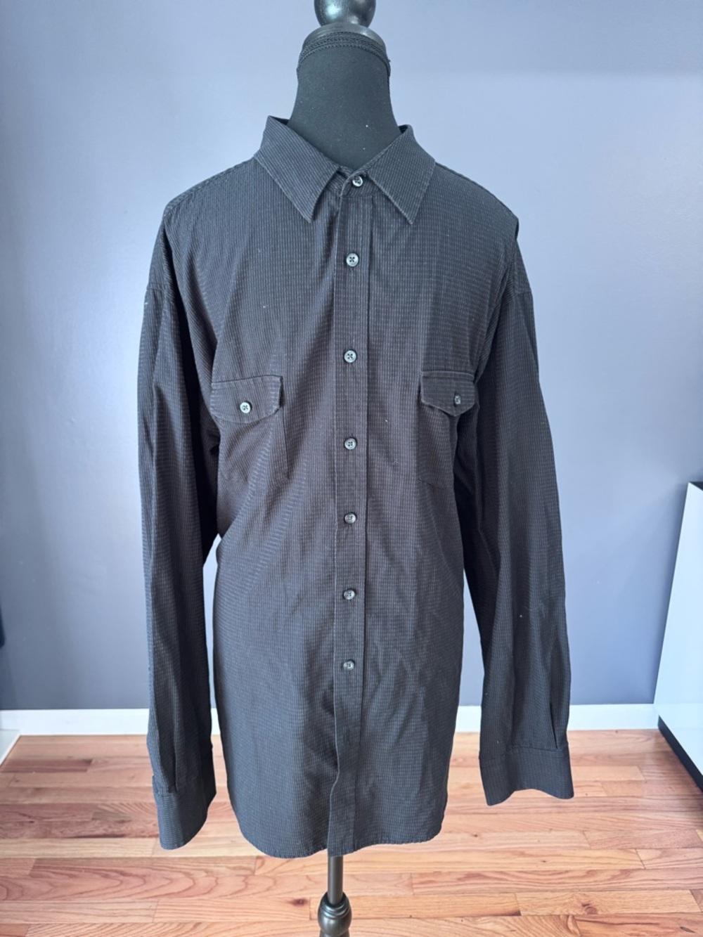 Beverly Hills Polo Club Black Button Down Shirt Mens 2XLB Textured EUC